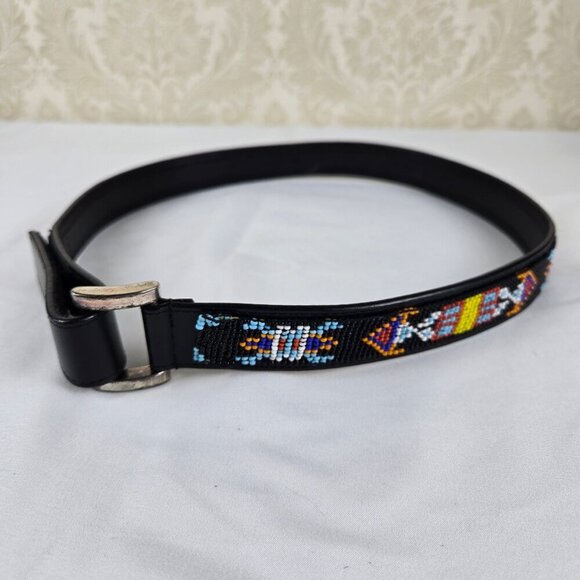 Chico's Size Small Southwestern Beaded & Leather Belt Hook & Loop Closure - Picture 2 of 12